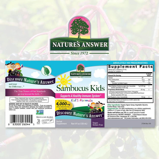 Nature's Answer Sambucus Elderberry Syrup for Kids 4   | Kid Friendly Immune Booster | Daily Immune Support