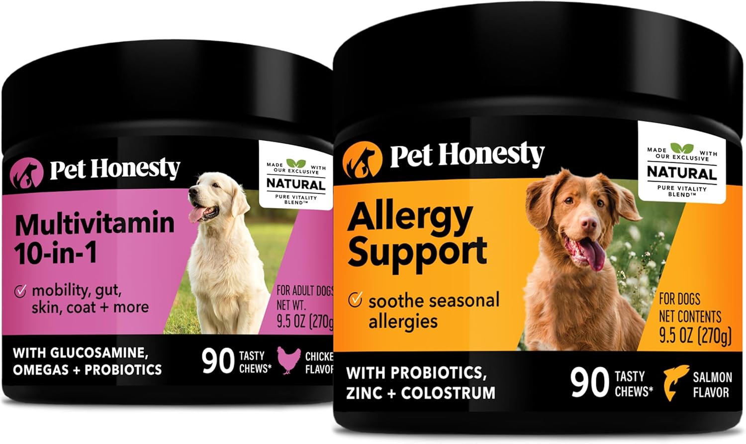 Pethonesty 10 In 1 Multivitamin + Allergy Support Soft Chew Supplement Bundle - Skin & Seasonal Pollen Allergies - Itch Relief For Dogs - Joint, Digestive, Heart, Skin, Coat & Immune Support Vitamin