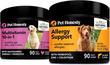 Pethonesty 10 In 1 Multivitamin + Allergy Support Soft Chew Supplement Bundle - Skin & Seasonal Pollen Allergies - Itch Relief For Dogs - Joint, Digestive, Heart, Skin, Coat & Immune Support Vitamin