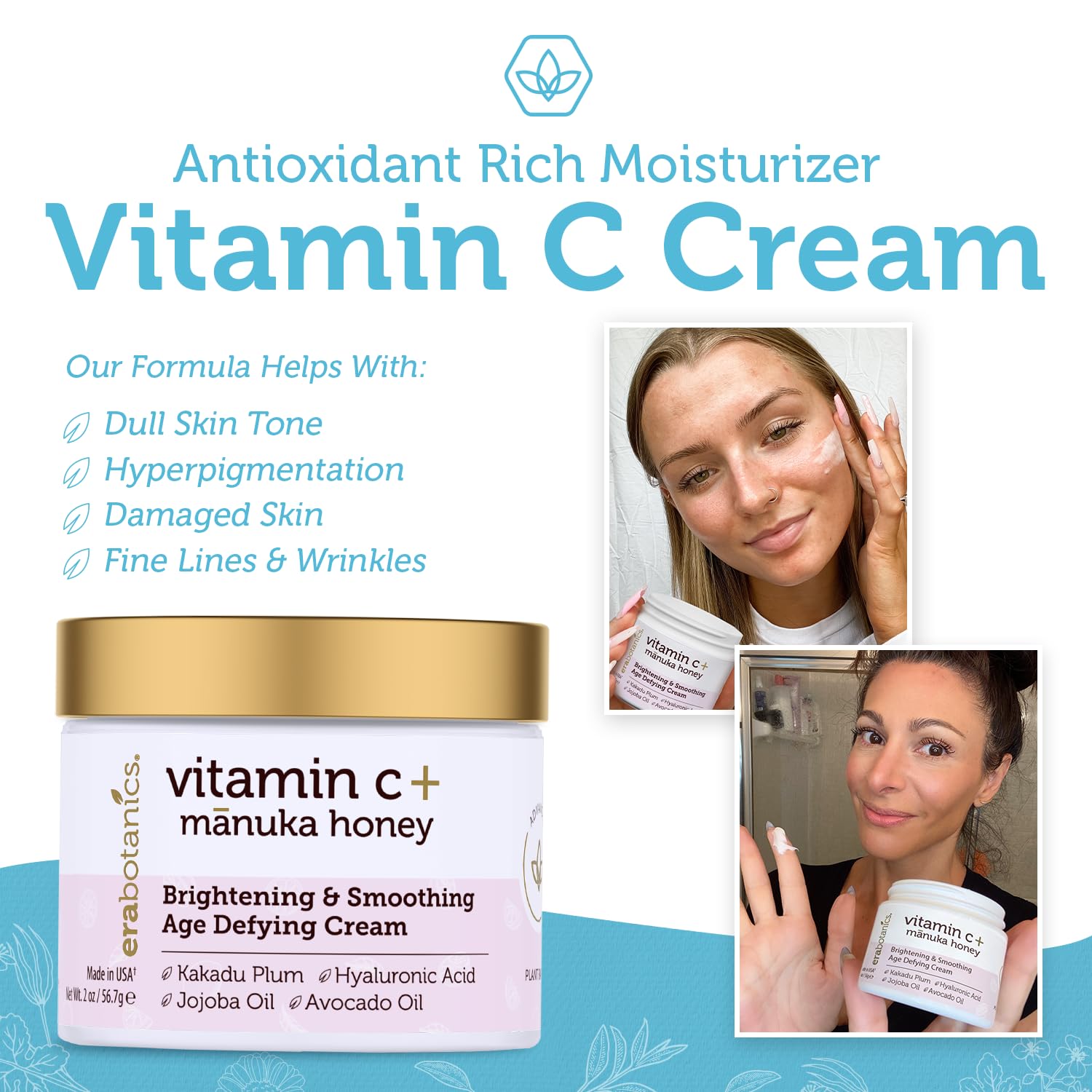 Advanced Vitamin C Face Cream - Brightening & Nourishing with Jojoba Oil, Kakadu Plum for Fine Lines, Wrinkles : Beauty & Personal Care