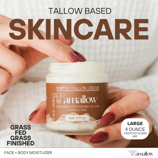 100% Grass Fed Beef Tallow For Skin Care - Face + Body - Whipped Moisturizer For Sensitive Skin - Natural Lotion, 4 Fl. Oz. (Unscented)