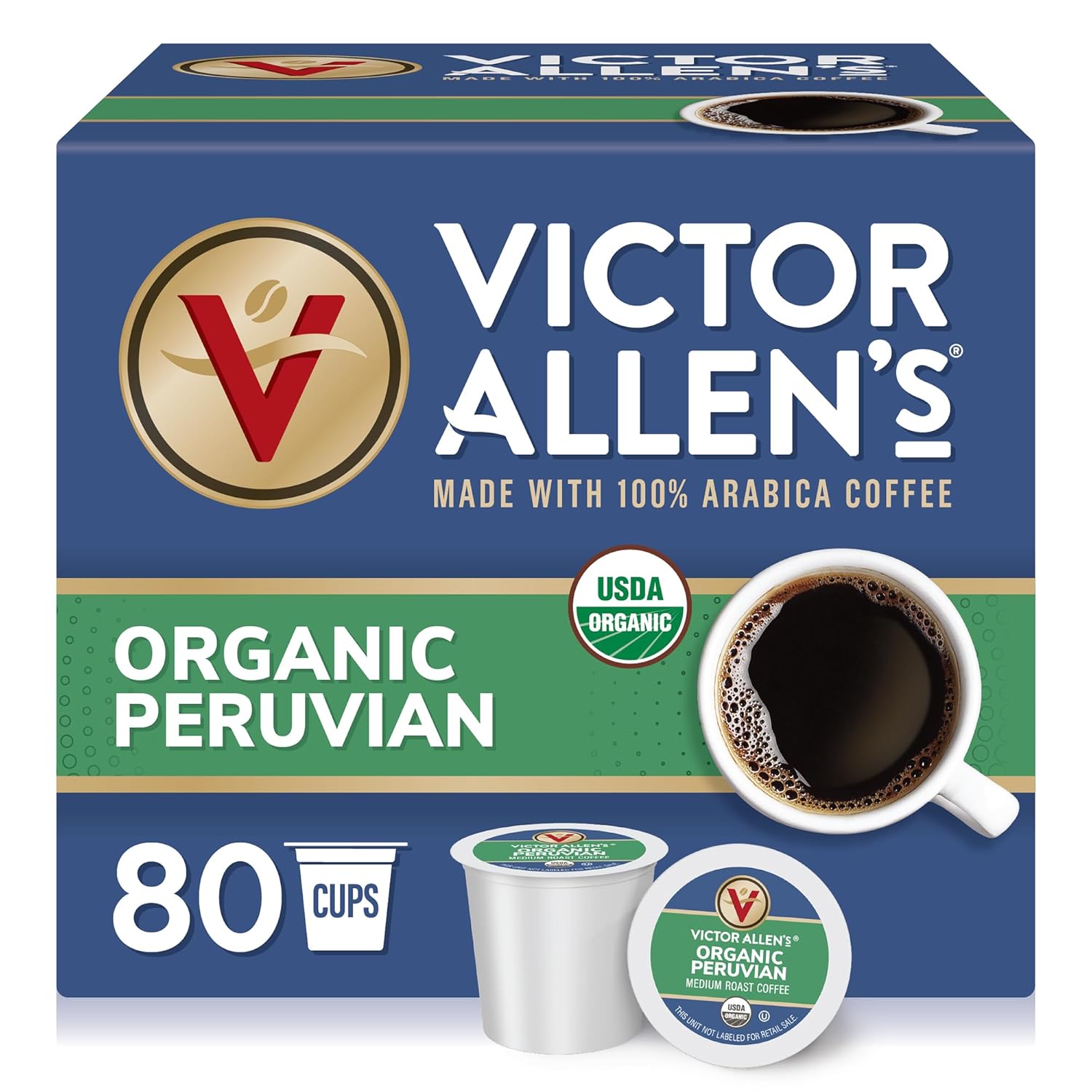 Victor Allen'S Coffee Organic Peruvian, Medium Roast, 80 Count, Single Serve Coffee Pods For Keurig K-Cup Brewers