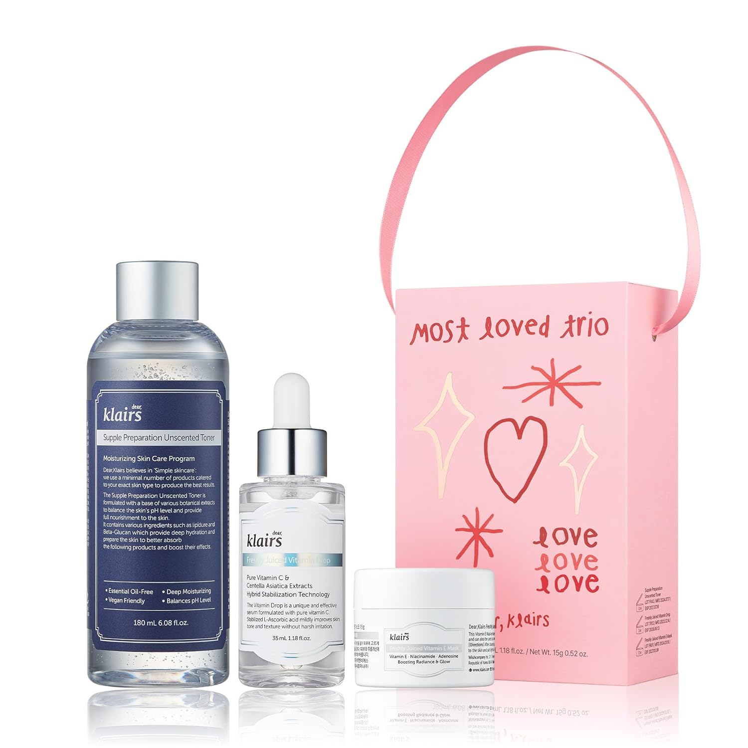 Dearklairs Most Loved Skincare Set - Unscented Toner, Vitamin Serum & E Mask | Korean Glass Skin Routine | Sensitive Skin-Friendly Valentine'S Galentines Holiday Gift | Hydrating, Revitalizing