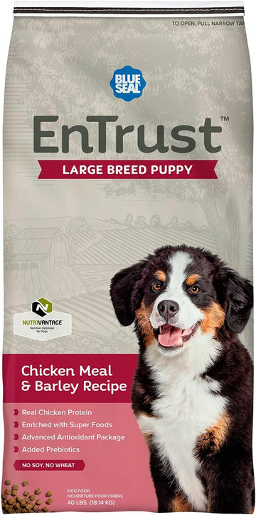 Entrust Large Breed Puppy Food | Real Chicken & Barley | Enriched With Super Foods, Antioxidants And Prebiotics | No Wheat Or Soy | 40 Pound Bag