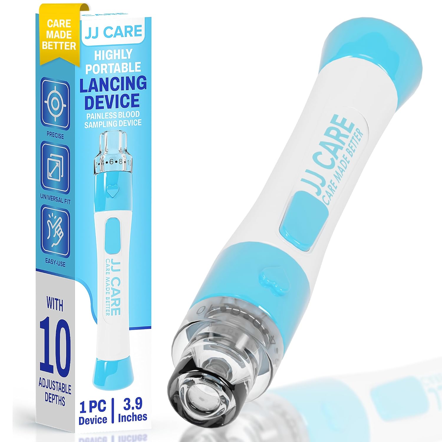 Jj Care Lancing Device, Lancet Pen With 10 Adjustable Depth Settings, Lancing Device For Diabetes Testing With Push Button Ejector, Diabetic Lancet Device Reduce Pain For Blood Glucose Testing
