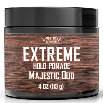 Viking Revolution Majestic Oud Hair Pomade For Men - Extreme Hold Hair Gel For Men Water Based - Mens Pomade Extra Firm Mens Hair Pomade Strong Hold - High Shine Mens Hair Cream (4Oz)