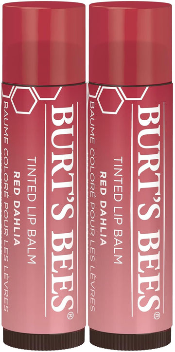 Burt'S Bees Lip Tint Balm With Long Lasting 2 In 1 Duo Tinted Balm Formula, Color Infused With Deeply Hydrating Shea Butter For A Natural Looking Buildable Finish, Fiery Red Dahlia (2-Pack)