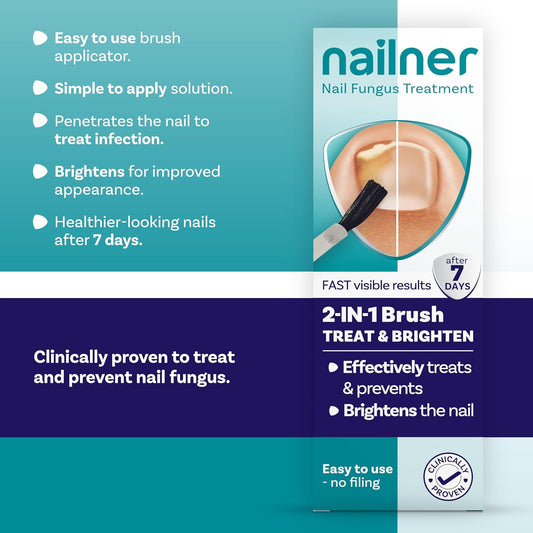 Nailner 2-In-1 Fungal Nail Treatment Brush 14 Ml - Treat, Brighten & Prevent Fungal Nail Infection -Xl Pack- Healthier And Brighter Looking Nails After 7 Days