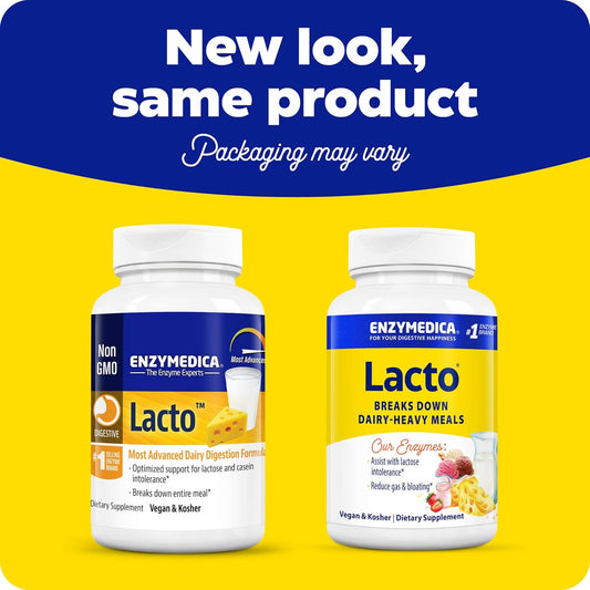 Enzymedica Lacto, Digestive Enzymes For Complete Dairy Digestion, Offers Fast-Acting Gas & Bloating Relief