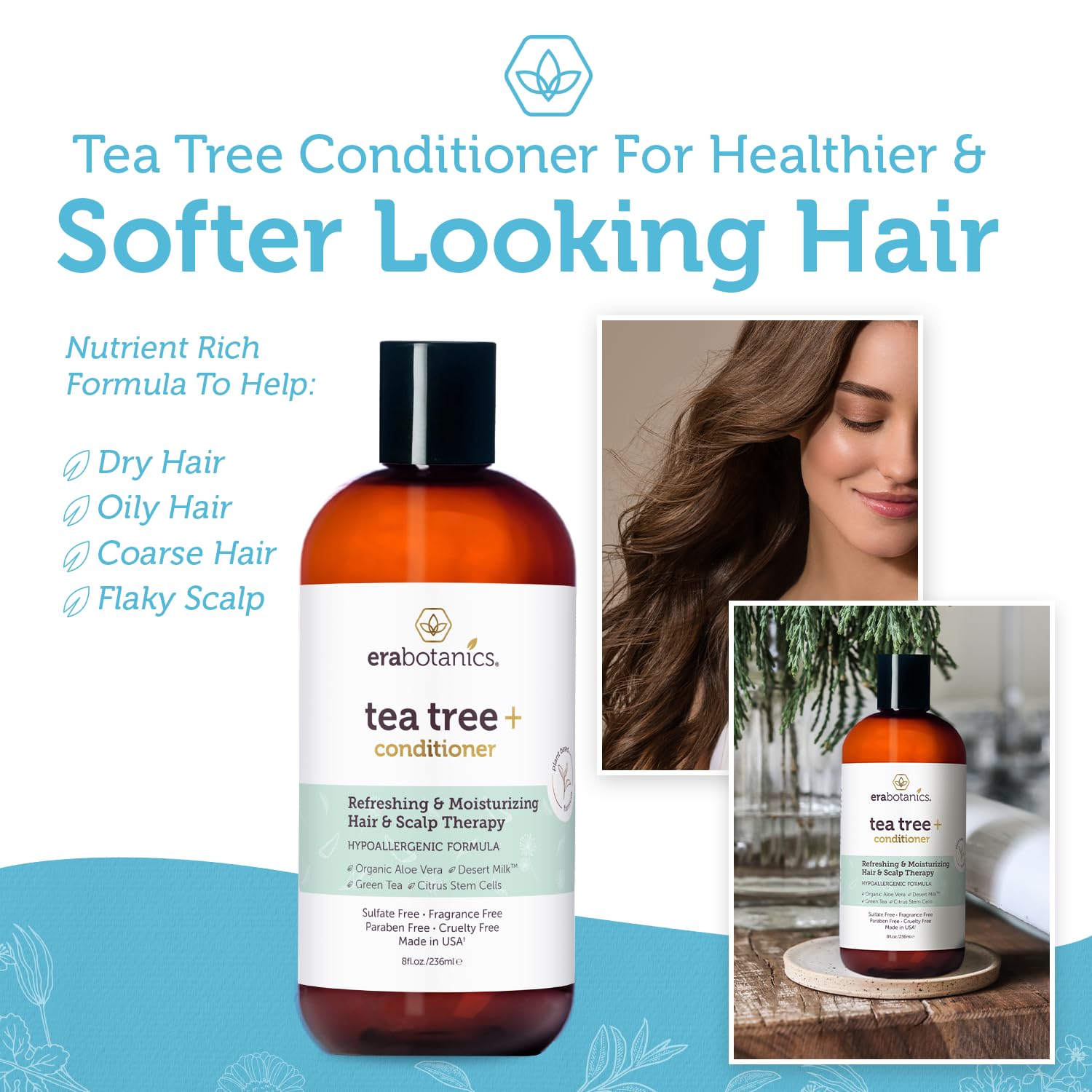 Era Organics Advanced Tea Tree Conditioner for Men and Women - Balancing Sulfate Free Conditioner for Dry Scalp and Dry Hair Conditioner - Itchy Scalp Conditioner : Beauty & Personal Care