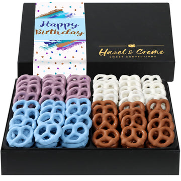 Happy Birthday Food Gifts - Yogurt Pretzels Gift - Birthday Gift Baskets - Gourmet Pretzel Gift Box - 6 Flavors (Large Gift Box)