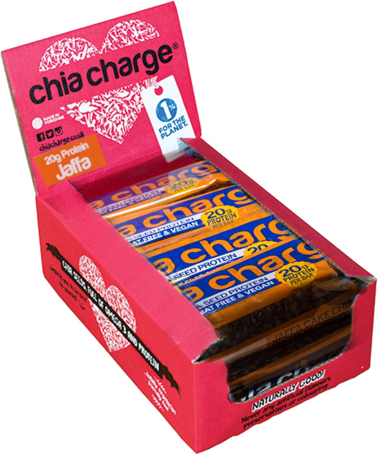 Chia Charge Vegan Protein Bar,Palm Oil, Dairy & Gluten Free, High Protein Vegan Snacks - 20G Plant Powered Protein Per Bar - Pack Of 10 Cocoa