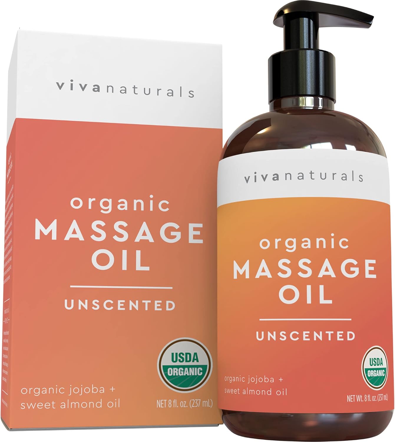 Viva Naturals Organic Massage Oil (8 Fl. Oz.) - Unscented Body Massage Oil For Massage Therapy - Perfect For Home & Professional Massages - Non-Greasy And Non-Sticky Formula