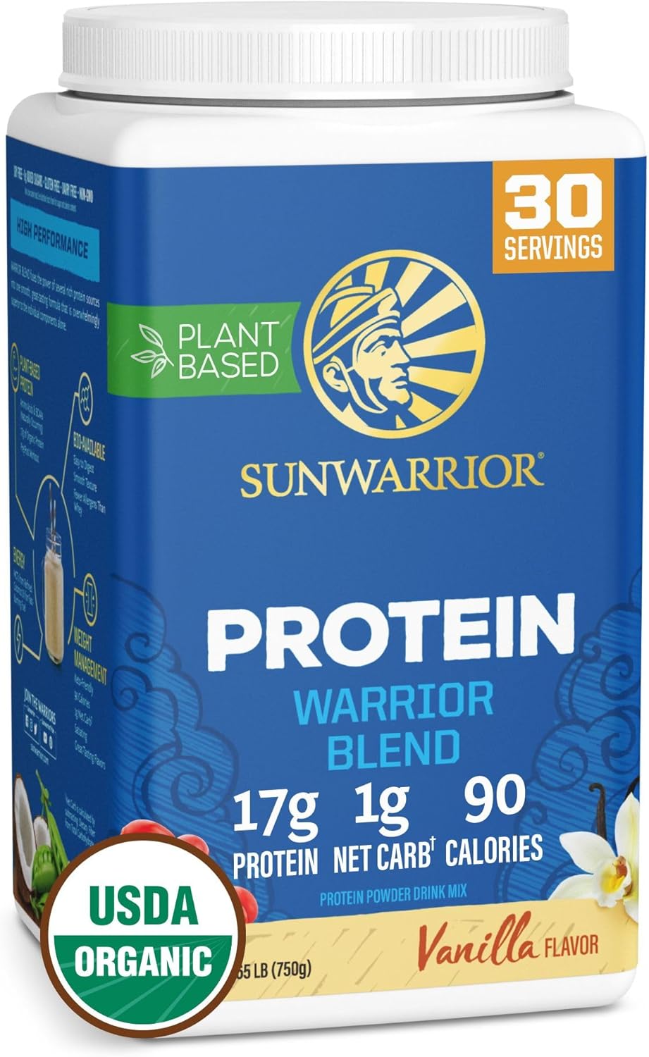 Sunwarrior Vegan Protein Powder Organic Plant-Based Protein | Bcaa Amino Acids Hemp Seed Plant Protein | Soy Free Dairy Free Gluten Free Synthetic Free Non-Gmo | Vanilla 30 Servings | Warrior Blend