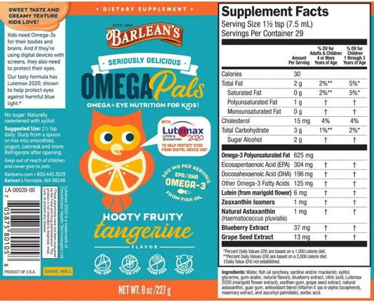 Barlean's Omega Pals Hooty Fruity Tangerine Fish Oil & Chocolate Silk Greens Powder Healthy Kids Bundle