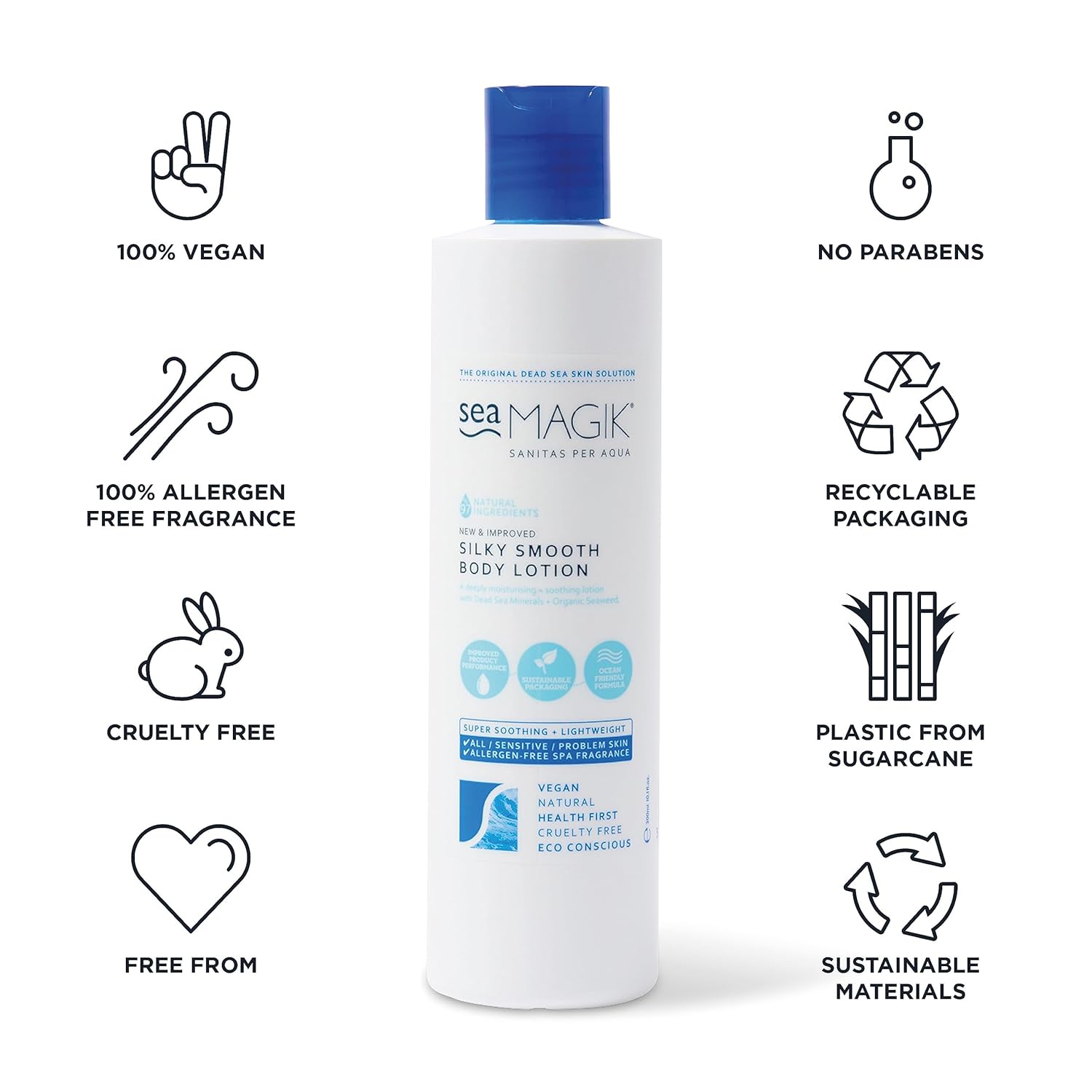 Sea Magik Silky Smooth Body Lotion 10.14Oz/ 300Ml / Mineral-Rich / Dead Sea Salt And Organic Seaweed/ 100% Vegan/ Sustainable Packaging : Beauty & Personal Care