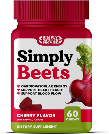 Simply Nature'S Promise - Simply Beets Heart Gummies - Delicious Cherry Flavor - Non-Gmo Beet Gummy Chews For Help With Daily Heart Health, Blood Pressure, And Circulation Support - 60 Gummies