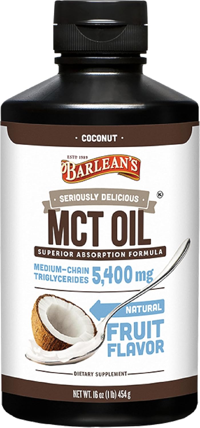 Barlean's MCT Oil Supplement, Coconut Flavored for Keto Coffee, Emulsified Creamy Liquid Syrup with 5,400mg Plant-Based MCT's to Support Energy, Focus and Wellness, 16 oz