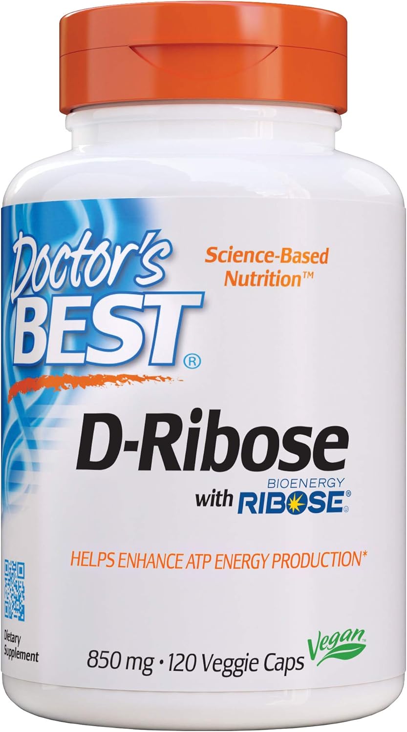 Doctor'S Best D-Ribose, Supports Atp Energy Production, Non-Gmo, Gluten Free, Soy Free, Vegan 120 Veggie Caps