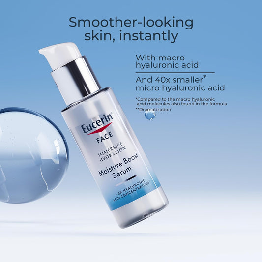 Eucerin Face Immersive Hydration Moisture Boost Face Serum, Ultra-Lightweight Hyaluronic Acid Serum Smooths Fine Lines And Wrinkles, 1 Fl Oz Bottle