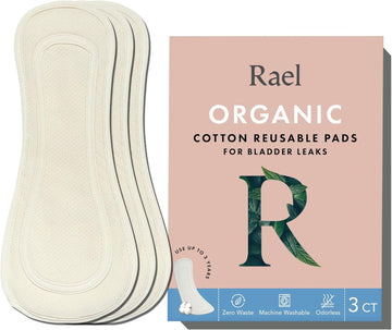 Rael Reusable Pads, Organic Cotton Cover - Postpartum Essential, Incontinence Pads For Women, Bladder Leakage Pads, Thin Cloth Pads, Leak Free, Washable, Neutral Color, 3 Count (Large)