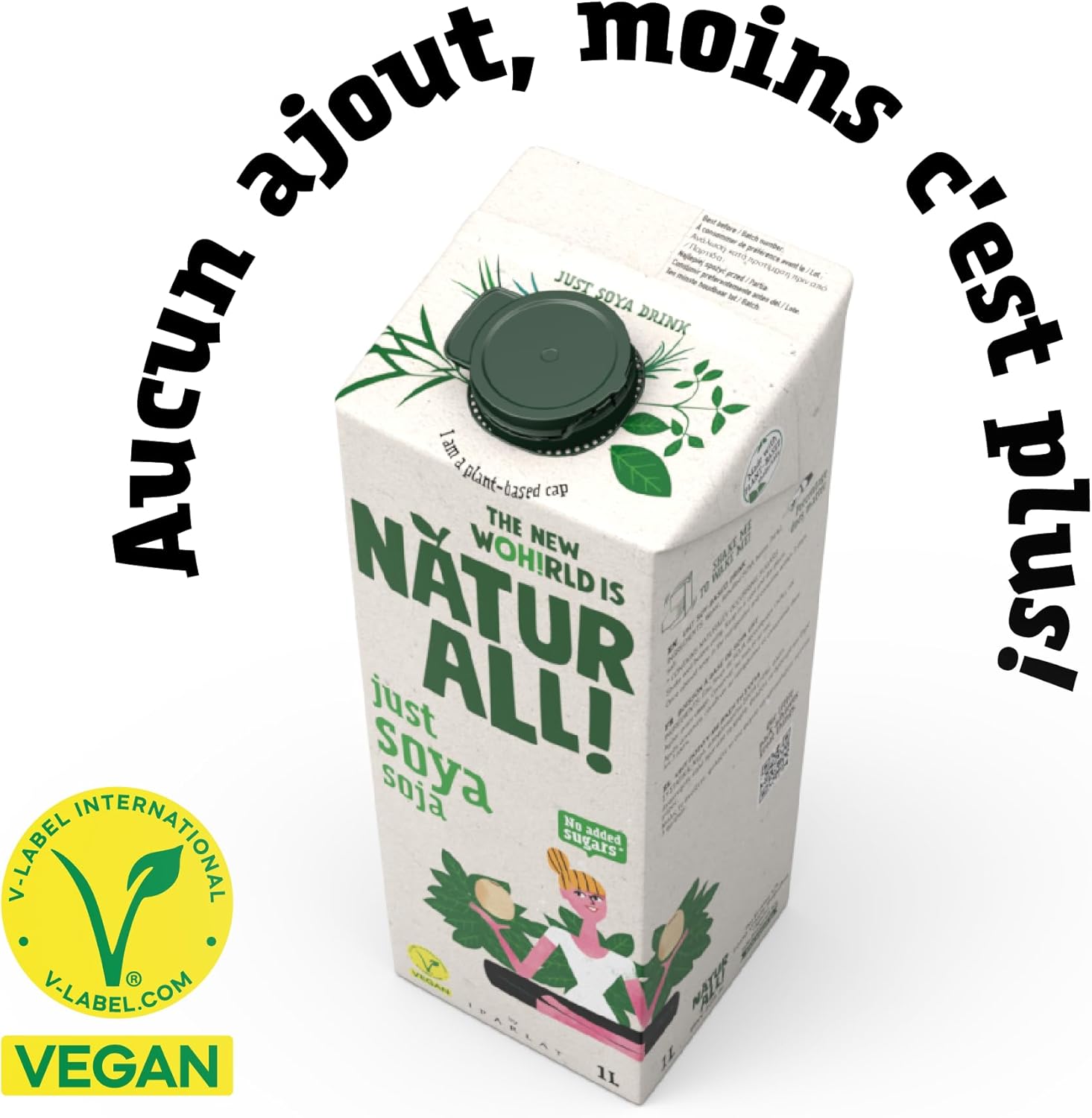 Natur-All | Just Soya Drink 1L - Only 3 Ingredients: Water, Soya Beans & Salt, Unsweetened, 100% Plant-Based, Eco-Friendly Packaging, Vegan (6 Unit Box)