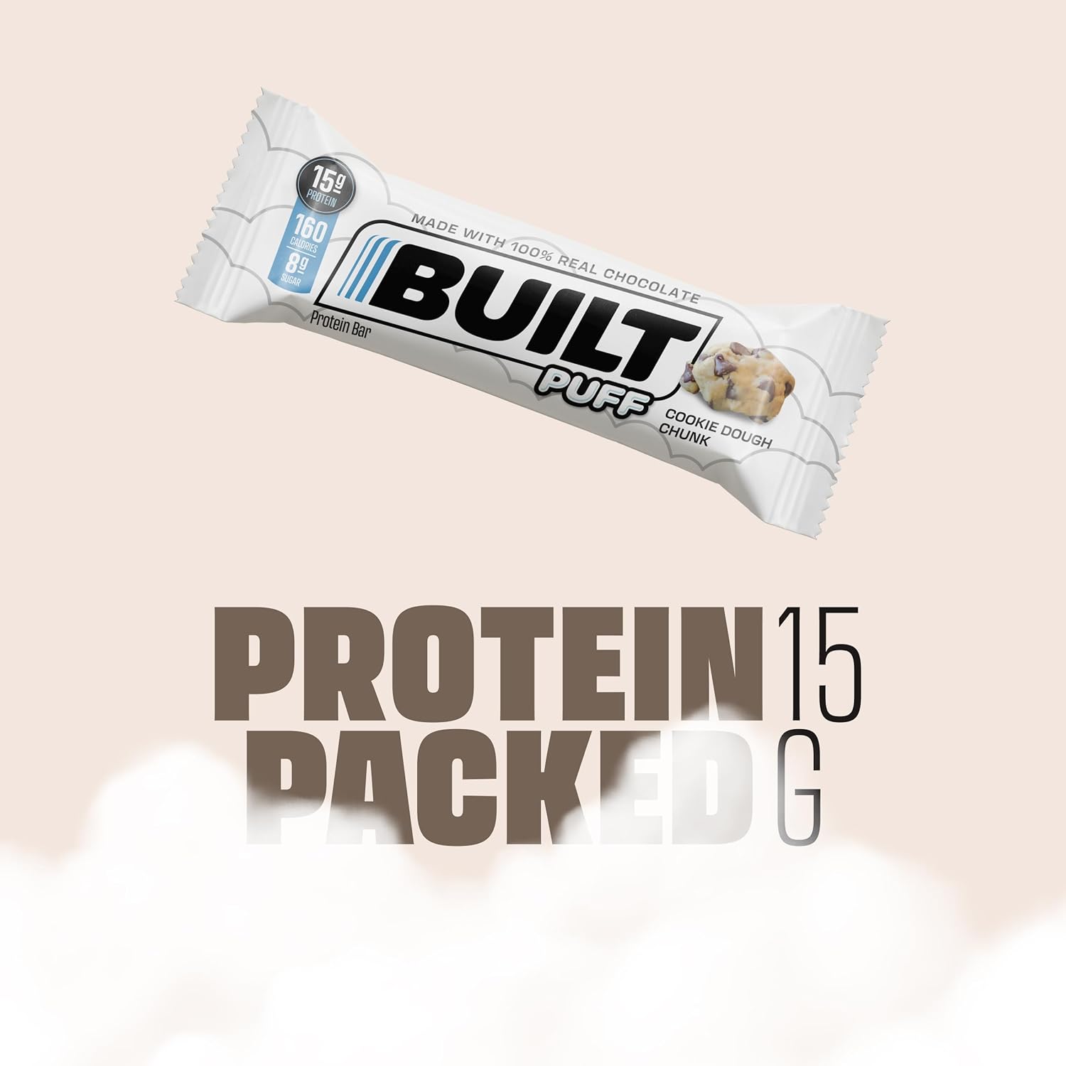 BUILT Protein Bars, Cookie Dough Chunk Puff, 12 count, Protein Snacks with 15g of High Protein, Collagen, Chocolate Protein Bar with only 160 calories & 8g sugar, Perfect On The Go Protein Snack : Health & Household