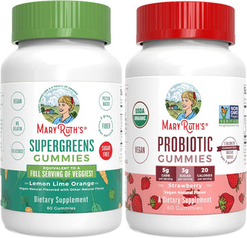 Maryruth Organics Super Greens Gummies & Usda Adult Organic Probiotic Gummies | Super Greens Powder In A Gummy, With Full Serving Of Veggies | Digestive Support, Immune Support, Gut Health