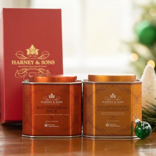 Harney & Sons Spicy Day & Night Tea Gift, Hot Cinnamon And Decaf Hot Cinnamon, Red Gift Box