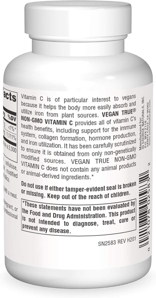 Source Naturals Vegan True Non-Gmo Vitamin C, For Immune Support*, 1,000 Mg - 60 Tablets