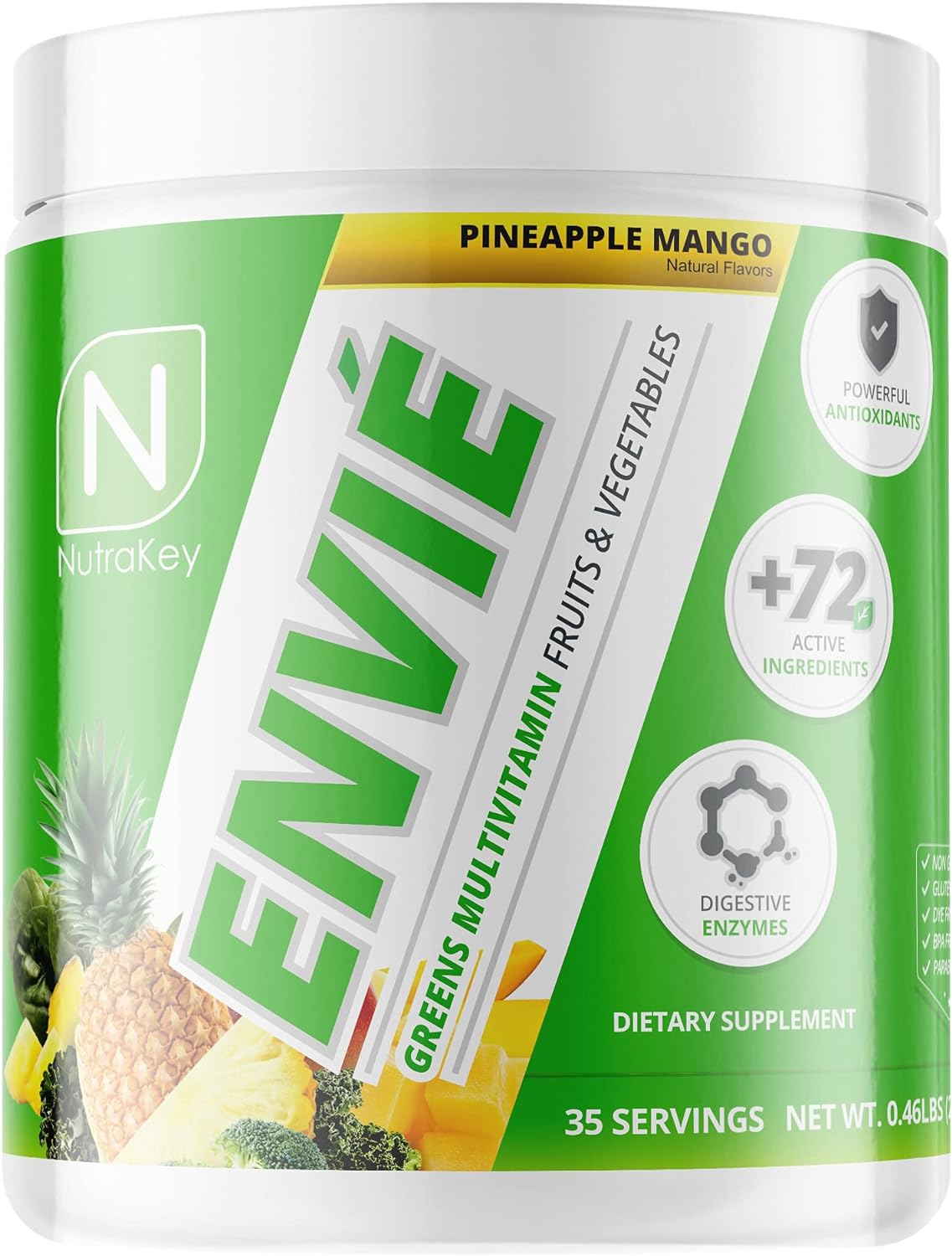 NutraKey Envie Multivitamin Powder, Keto MultiVitamin for Men and Women, Fruits, Greens, Antioxidants, Digestive Enzymes, Amino Acids, Vitamin B Organic Powder (Pineapple, 210g)