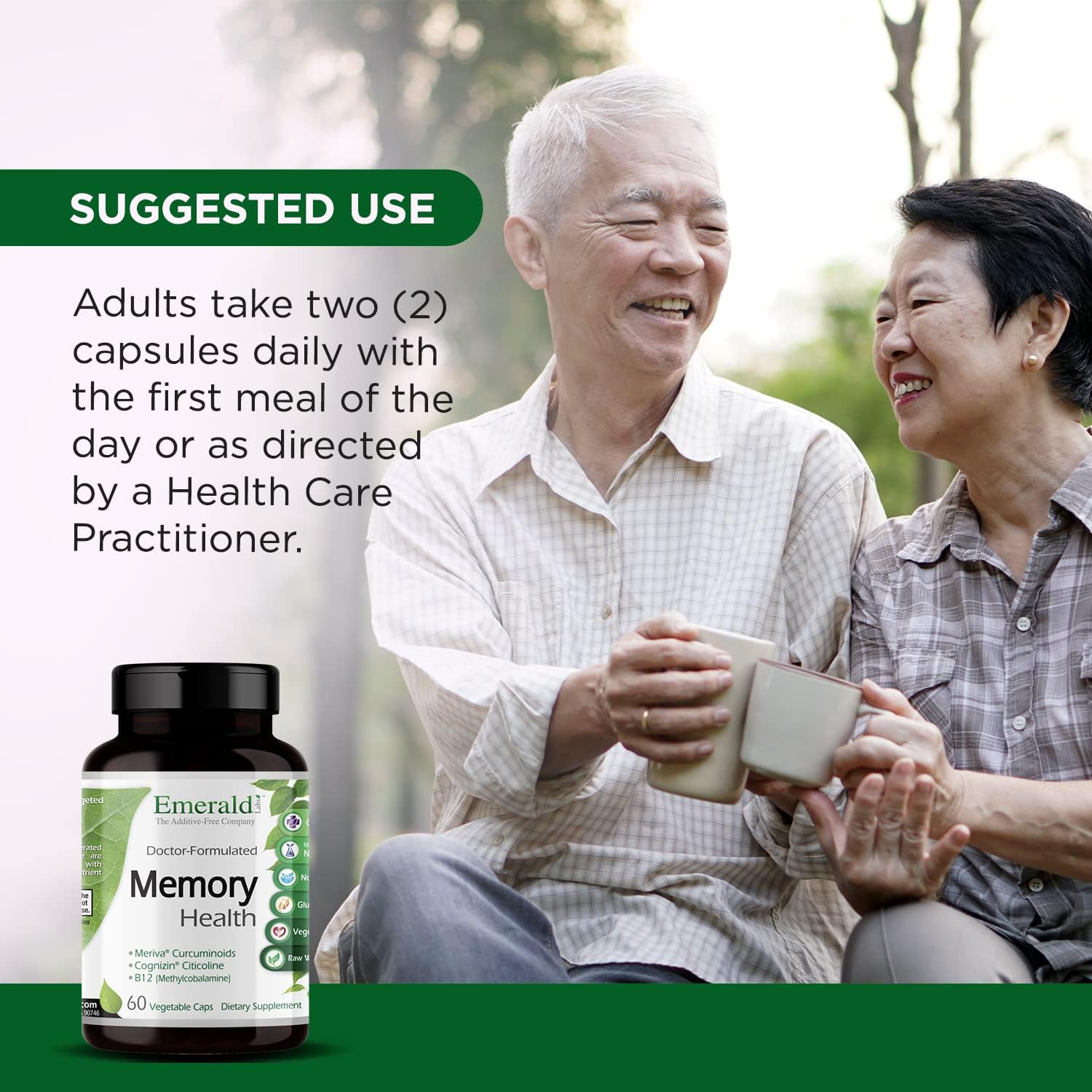 EMERALD LABS Memory Health - Brain Health & Memory Supplement - Supports Energy & Focus - Features Meriva Turmeric, Vitamin B12 & More - 60 Vegetable Capsules (30-Day Supply) : Health & Household