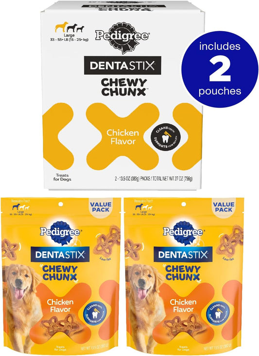 Pedigree DentaStix Chewy Chunx Dental Treats, Large Dog, Multiple Sizes 13.5 Ounce (Pack of 2)