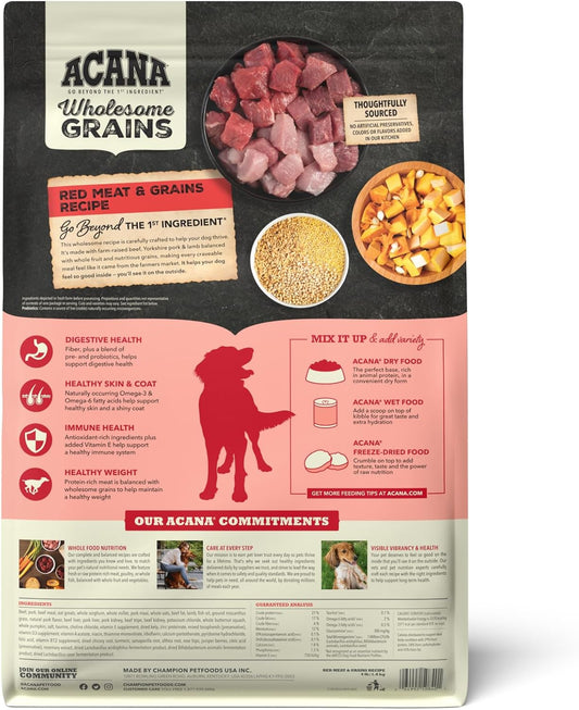 Acana Wholesome Grains Dry Dog Food, Red Meat And Grains, Gluten Free, Beef, Pork, And Lamb Recipe, 4Lb