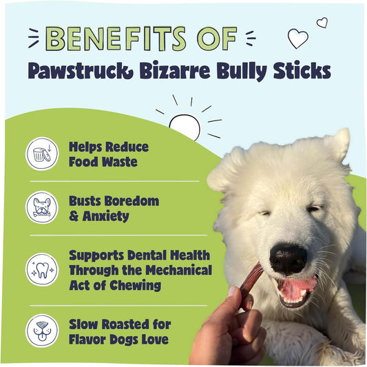 Pawstruck Natural Bizarre Bully Sticks Bargain Bag for Dogs & Puppies - Variety Pack of 5-7" Long Lasting Eco-Conscious Beef Chew Treats - 8 oz. Bag - Packaging May Vary