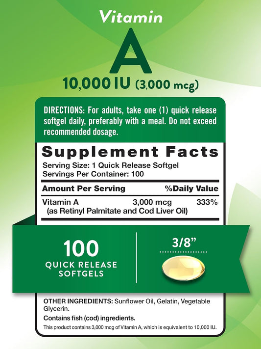 Nature'S Truth Vitamin A 10000 Iu Softgels | 100 Count | Non-Gmo & Gluten Free Supplement