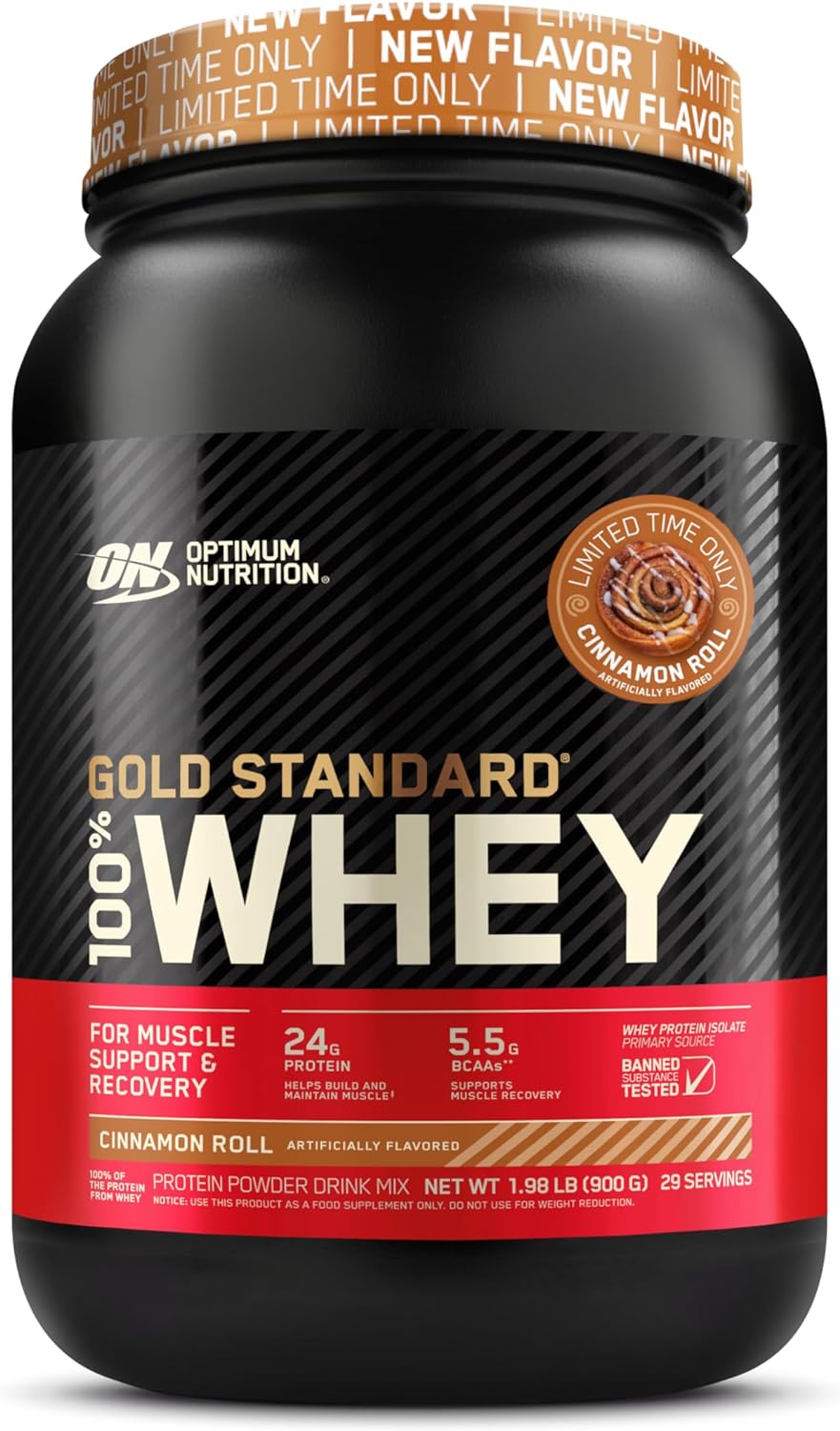 Optimum Nutrition New Flavor Gold Standard 100% Whey Protein Powder, Cinnamon Roll, 2 Pound (Packaging May Vary)