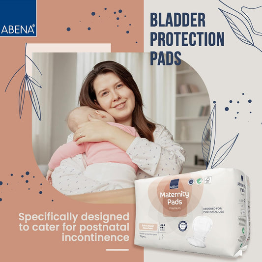 ABENA Premium Maternity Pads, Postpartum Essentials, Eco-Labelled Maternity Pads After Birth, Extra Protection, Breathable and Skin Friendly Incontinence Pads Women, Sustainable Maternity Pads - 15PK