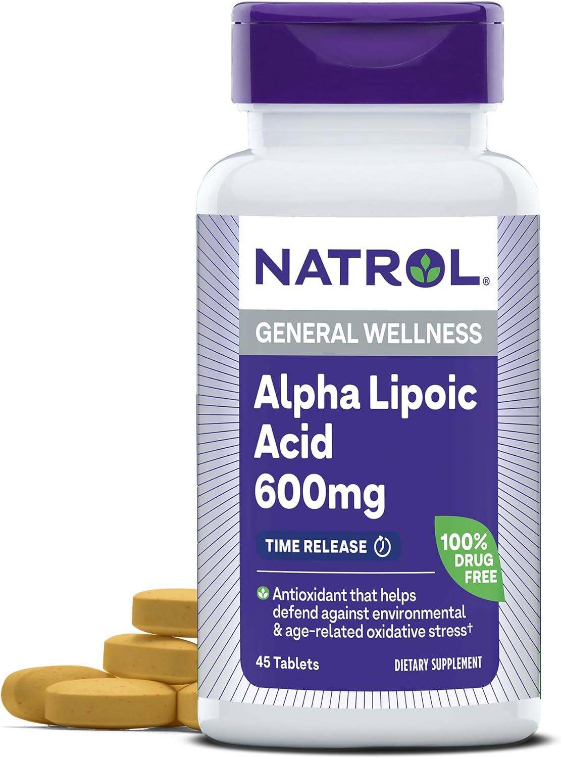 Natrol Alpha Lipoic Acid 600 Mg, Dietary Supplement For General Wellness, 45 Tablets, 45 Day Supply