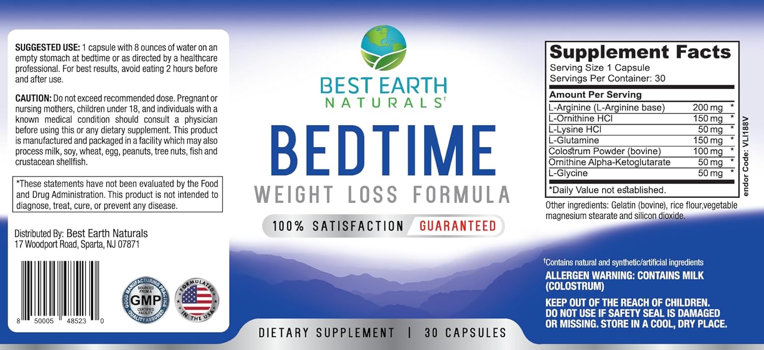 Best Earth Naturals Bedtime Weight Loss Supplement - Helps Boost Metabolism, Suppress Appetite and Reduce Sugar Cravings While You Sleep 30 Day Supply : Health & Household