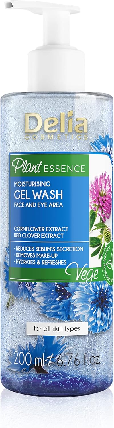 Delia Cosmetics - Plant Essence - Face Cleanser - Washing Gel - Moisturizing Cleansing - Removes Makeup & Impurities - Vegan Friendly - Natural Ingredients - Every Skin - Reduces Excess Sebum - 200 Ml