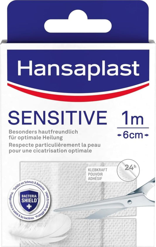 Hansaplast Sensitive Plasters (1 M X 6 Cm), Cut To Size, Skin-Friendly Wound Plasters With Bacteria Shield & Secure Adhesion, Painless To Remove