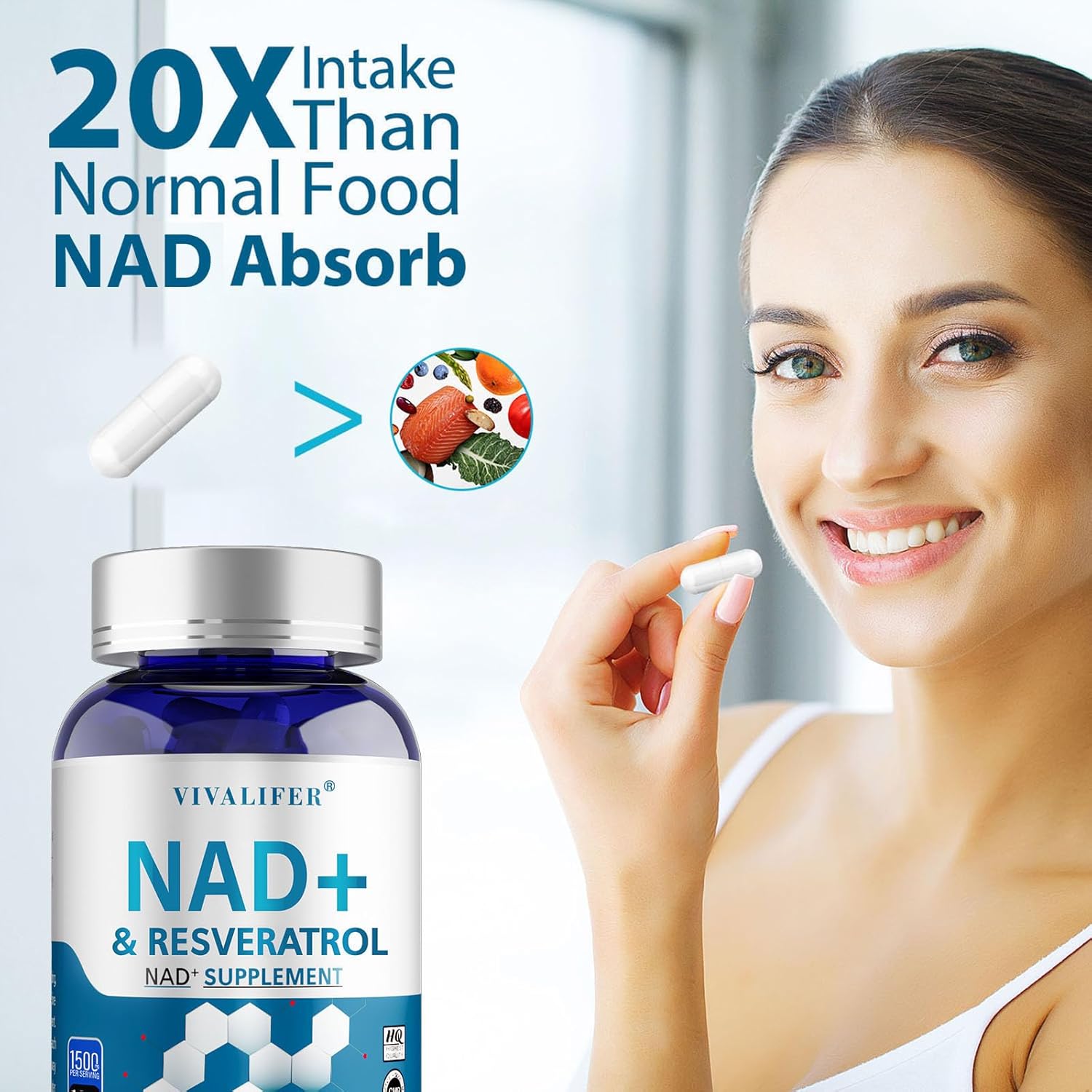 Dqqi Nad+ Supplement 1500 Mg - 120 Capsules High Purity Nad+ & Resveratrol, Nmn Supplement Alternative For Anti-Aging, Antioxidant Support, Energy & Focus Boost : Health & Household