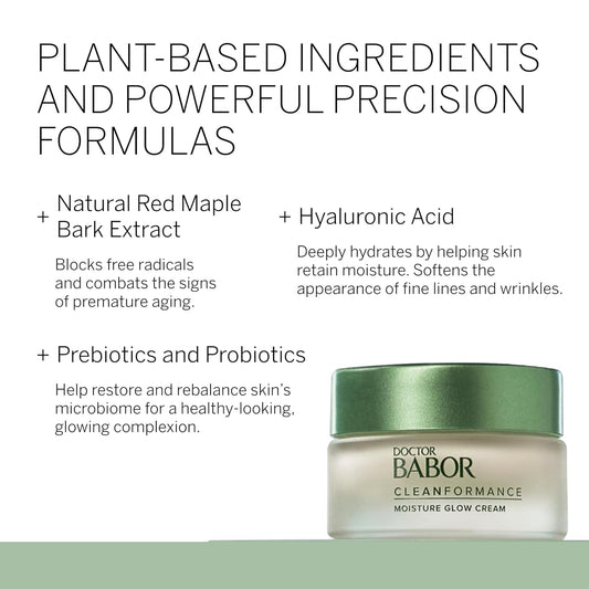 Babor Cleanformance Moisture Glow Cream, Travel Daily Moisturizer With Light-Reflecting Pigments, Instant Glow And Hydration, Prebiotics & Probiotics Facial Cream, Radiant Even Complexion, 0.5 Oz