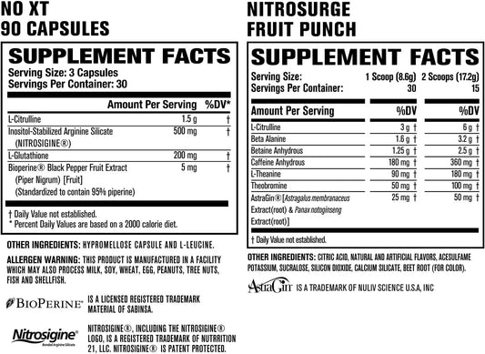 Jacked Factory Nitrosurge Pre-Workout In Fruit Punch & N.O. Xt Nitric Oxide Booster For Men & Women