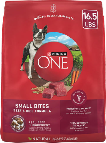 Purina ONE Small Bites Beef and Rice Formula Small High Protein Dry Dog Food Natural With Added Vitamins, Minerals and Nutrients - 16.5 lb. Bag