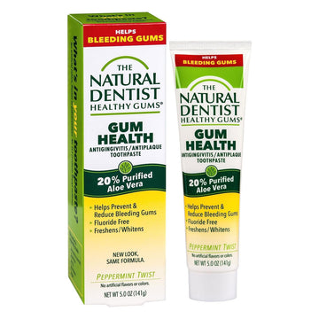 The Natural Dentist Gum Health Toothpaste, 20% Purified Aloe Vera Formula, Fluoride-Free, Peppermint Twist Flavor, Supports Healthy Gums, Prevents Gingivitis, Removes Plaque, Whitens Teeth, 5Oz Tube