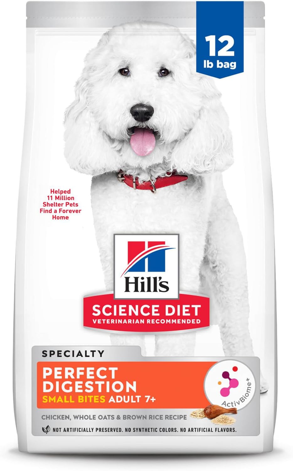 Hill'S Science Diet Perfect Digestion, Senior Adult 7+, Digestive Support, Small Kibble, Dry Dog Food, Chicken, Brown Rice, & Whole Oats, 12 Lb Bag