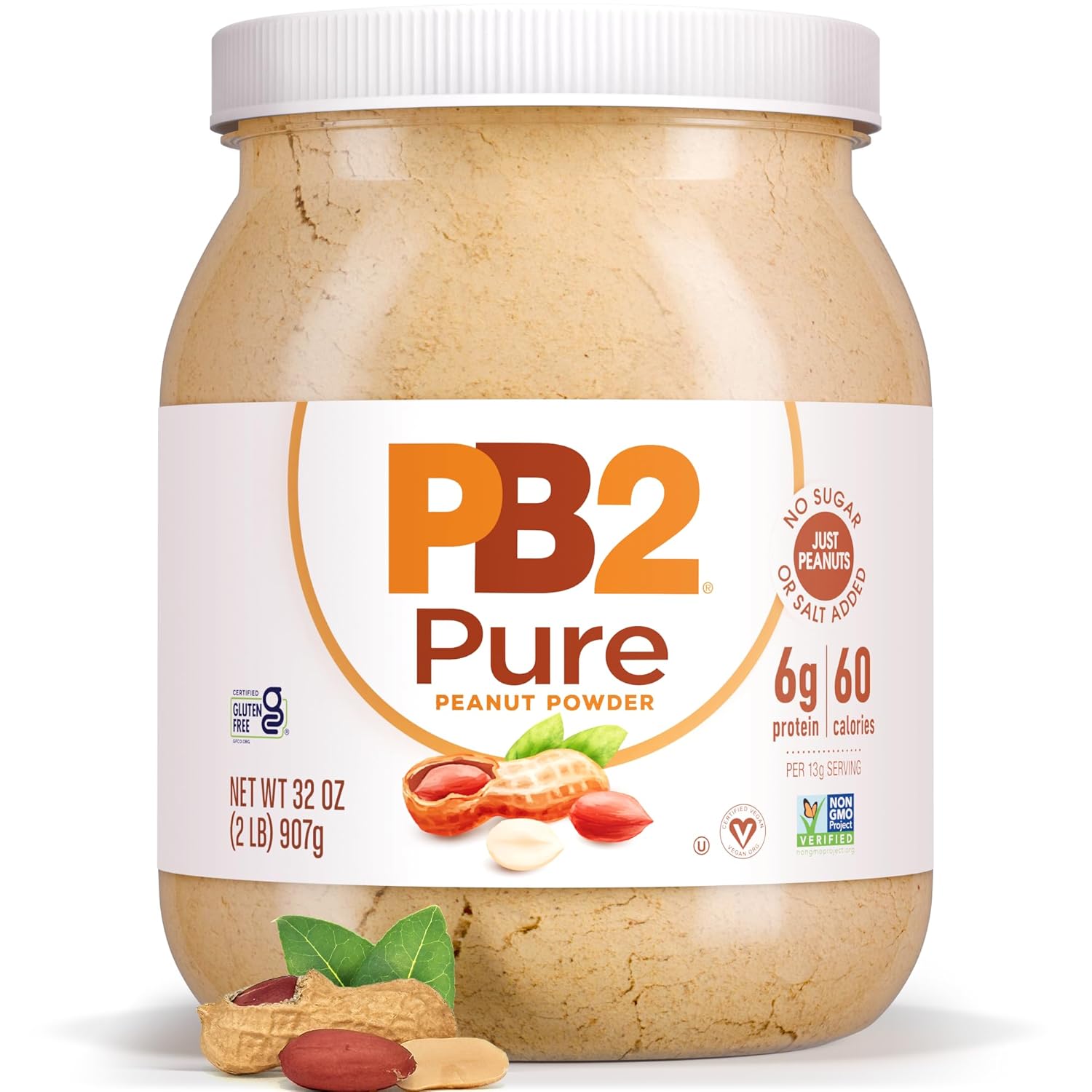 Pb2 Pure Peanut Butter Powder - [2 Lb/32 Oz Jar] - No Added Sugar, No Added Salt, No Added Preservatives - 100% All Natural Roasted Peanuts - 6G Of Plant-Based Protein