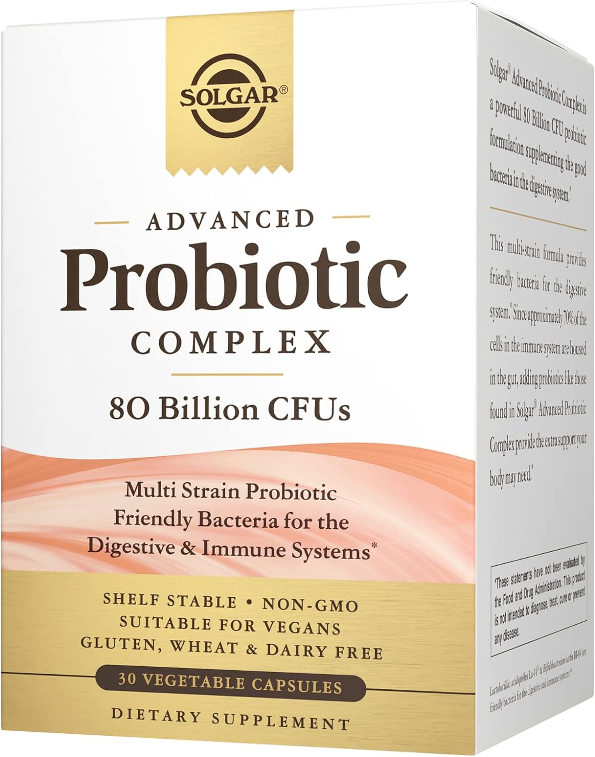 Solgar Advanced Probiotic Complex, 30 Vegetable Capsules - 80 Billion Cfu Multi Strain Probiotic - Everyday Care For Digestive & Immune Systems - Non-Gmo, Vegan, Gluten & Dairy Free, 30 Servings